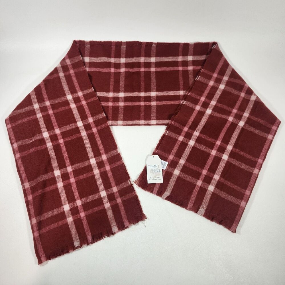 Time & Tru Blanket Wrap Red Plaid Soft Scarf Shawl Walmart Women One Size True